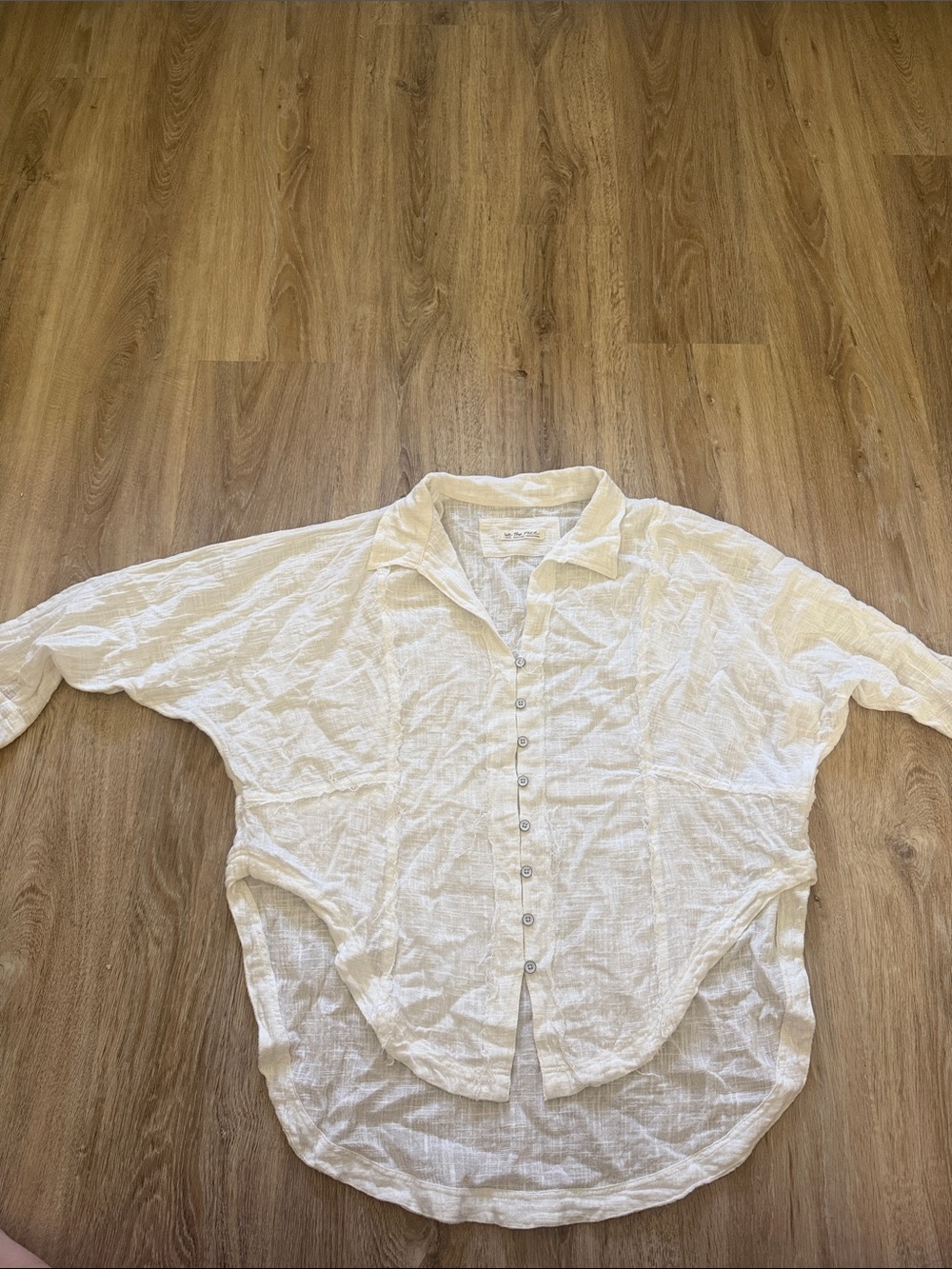 We The Free Cream Casual Button-Down Linen Shirt